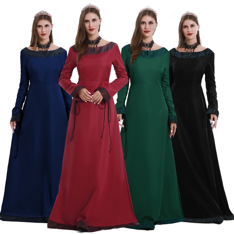 Necklaces - Damen Mittelalterliches Langes Kleid mit V-Ausschnitt,