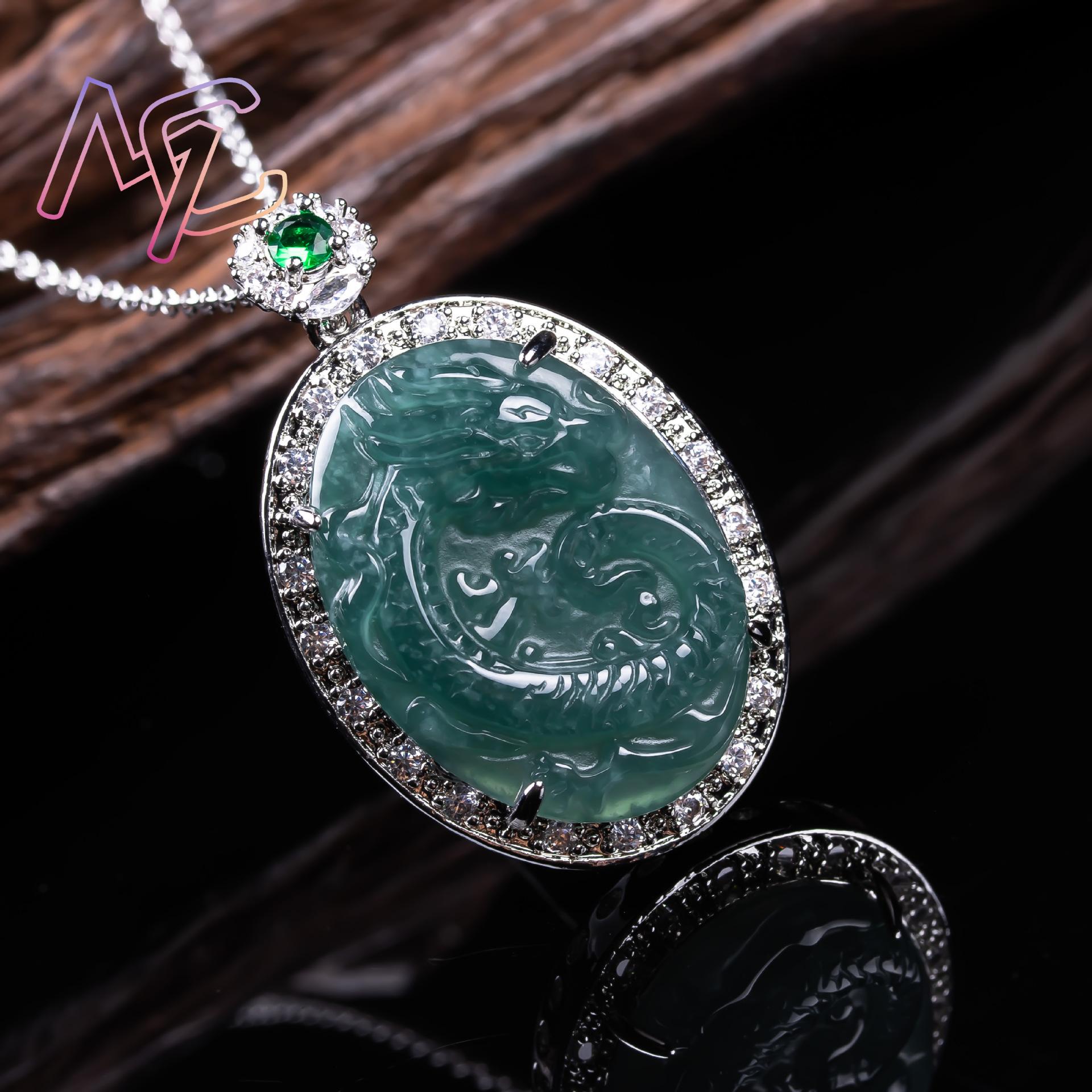 Myanmar Jadeit-Drachen-Anhänge – 925 Sterling Silver Chain Necklace Men Bewertung und Preis
